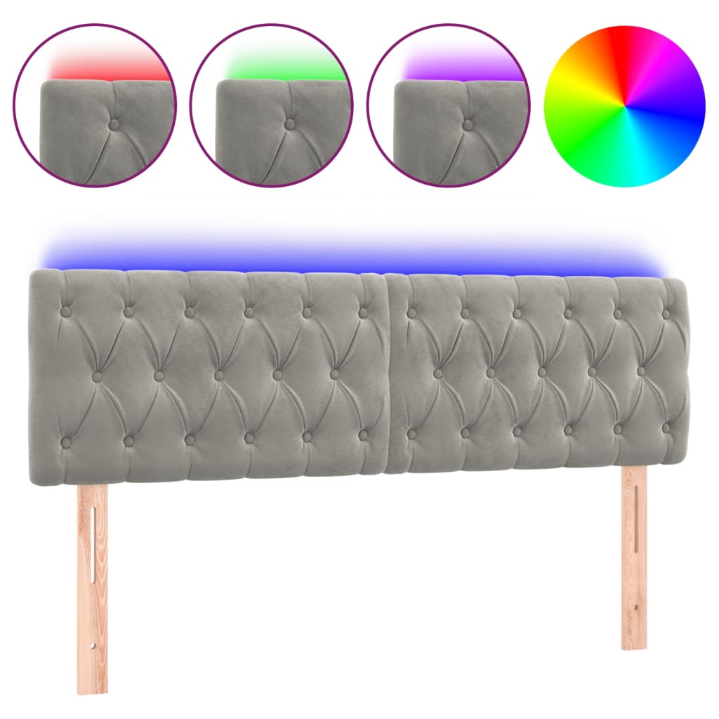 vidaXL Κεφαλάρι Κρεβατιού LED Ανοιχτό Γκρι 144x7x78/88 εκ. Βελούδινο