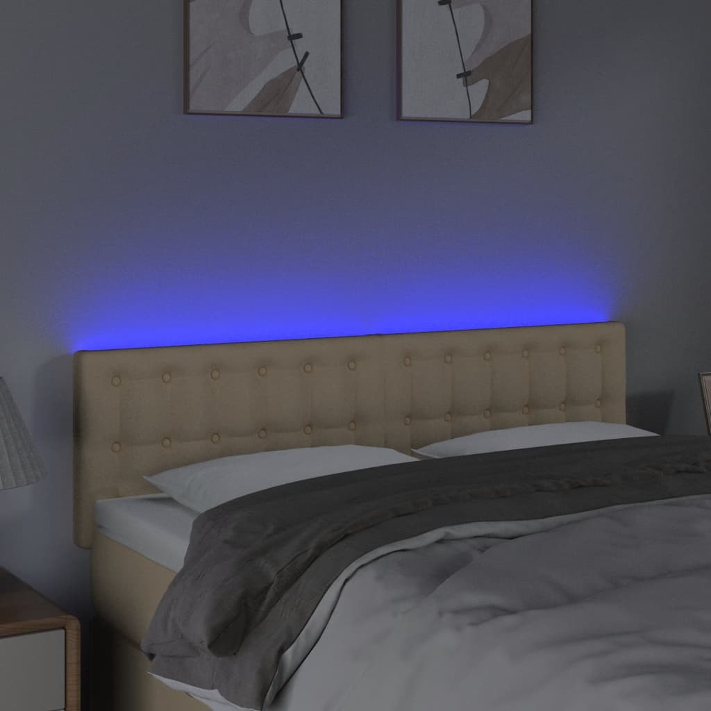 vidaXL Κεφαλάρι Κρεβατιού LED Κρεμ 144x5x78/88 εκ. Υφασμάτινο