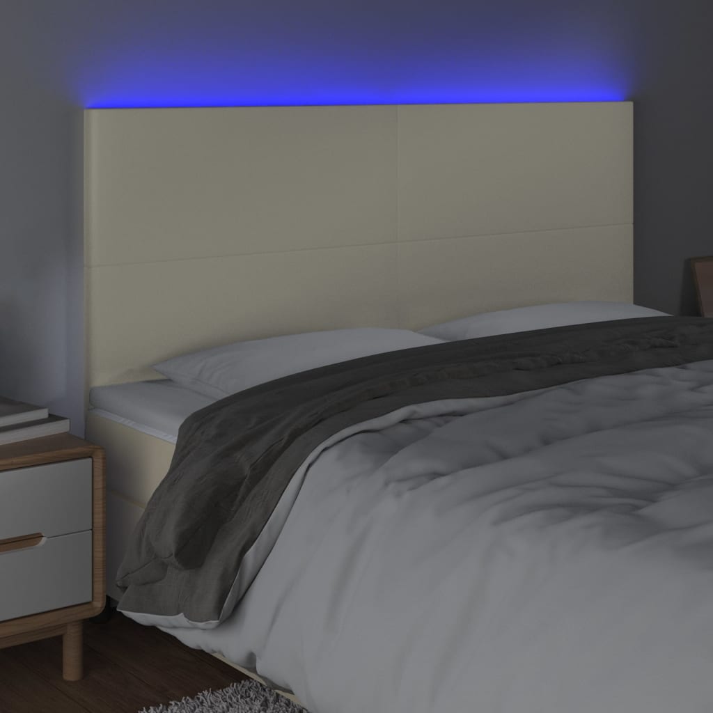 vidaXL Κεφαλάρι Κρεβατιού LED Κρεμ 200x5x118/128 εκ. Συνθετ. Δέρμα