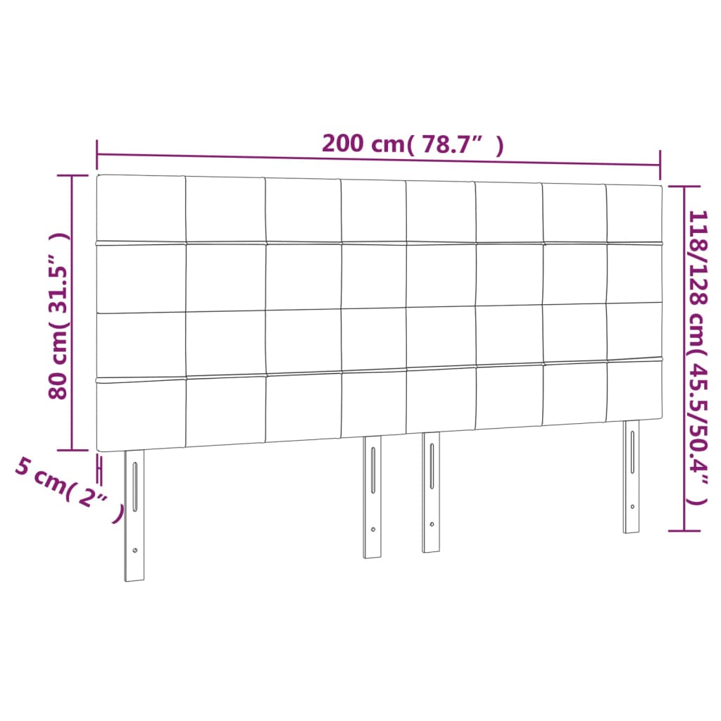 vidaXL Κεφαλάρι Κρεβατιού LED Ανοιχτό Γκρι 200x5x118/128 εκ. Βελούδινο