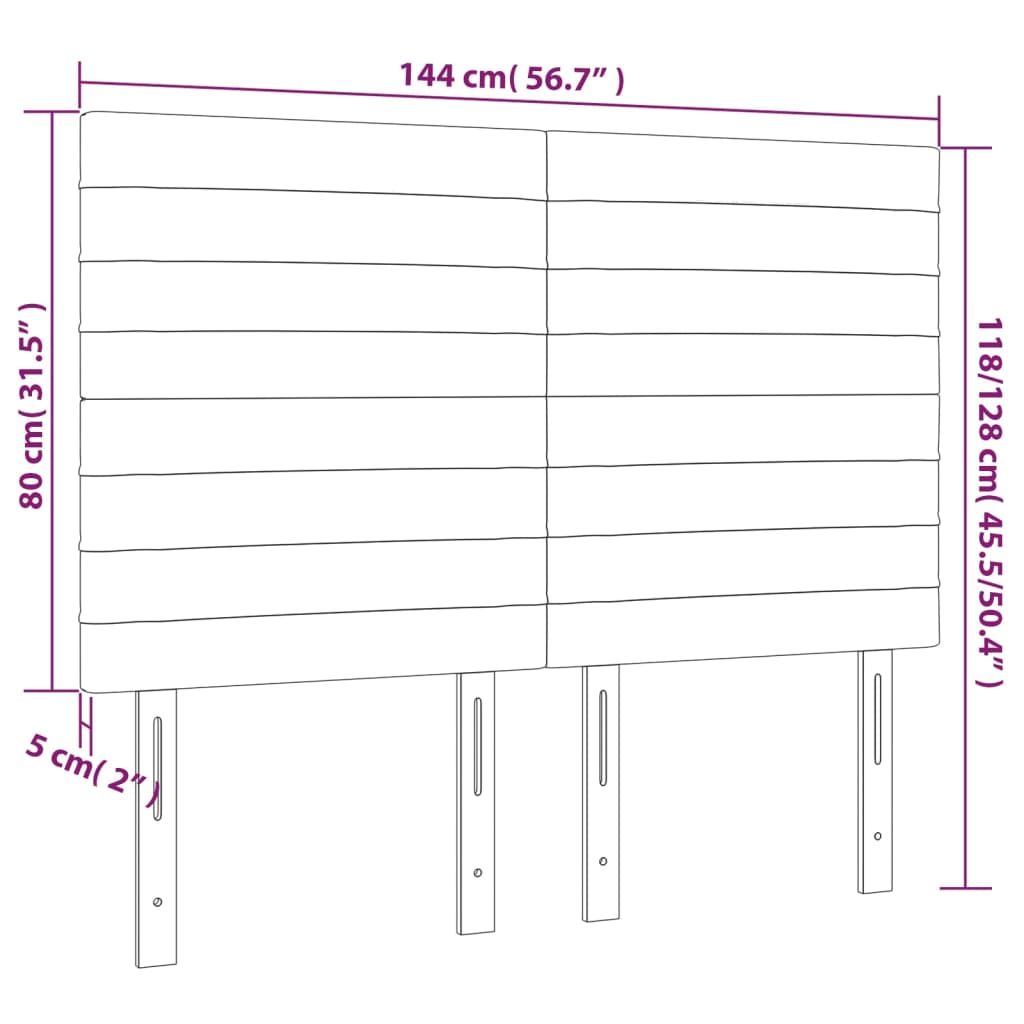 vidaXL Κεφαλάρι Κρεβατιού LED Μαύρο 144x5x118/128 εκ. Υφασμάτινο