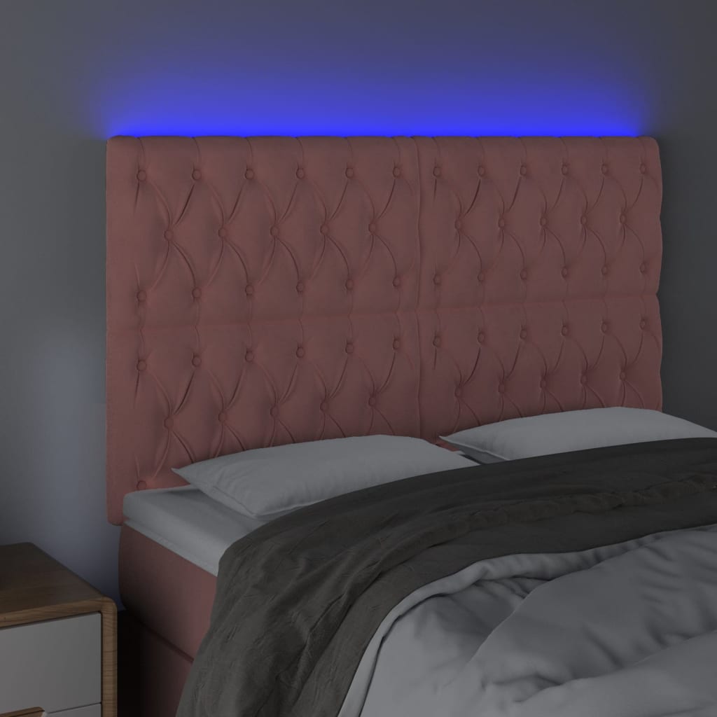 vidaXL Κεφαλάρι Κρεβατιού LED Ροζ 144x7x118/128 εκ. Βελούδινο