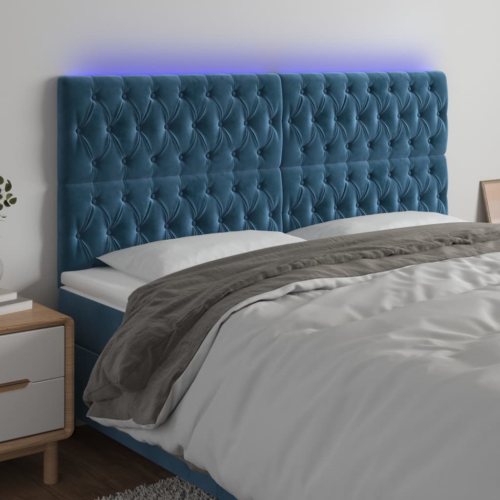 vidaXL Κεφαλάρι Κρεβατιού LED Σκούρο Μπλε 200x7x118/128 εκ. Βελούδινο