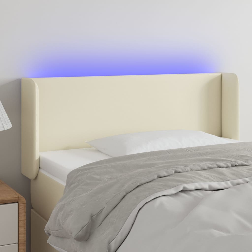 vidaXL Κεφαλάρι Κρεβατιού LED Κρεμ 83x16x78/88 εκ. Συνθετ. Δέρμα