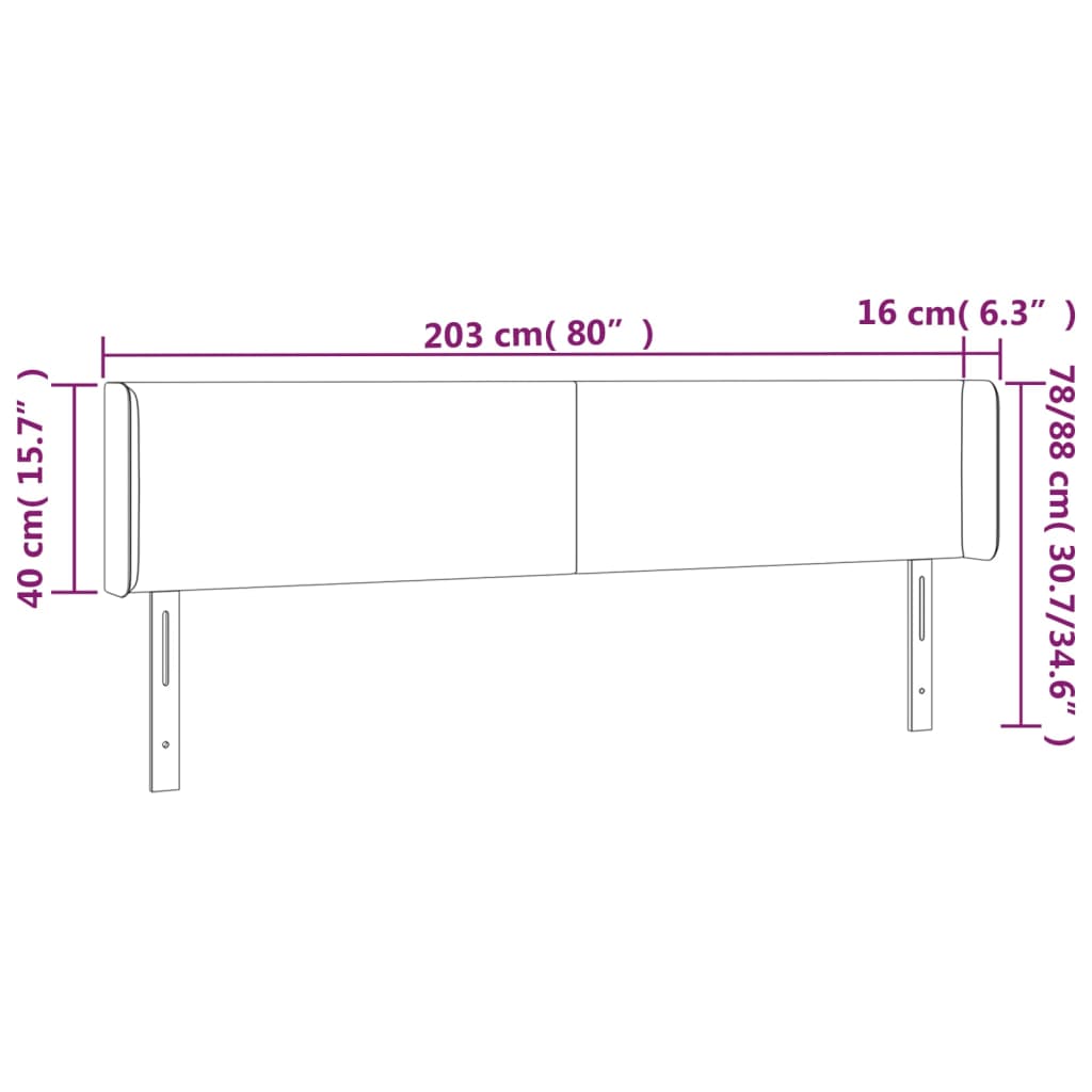 vidaXL Κεφαλάρι Κρεβατιού LED Κρεμ 203x16x78/88εκ. από Συνθετικό Δέρμα