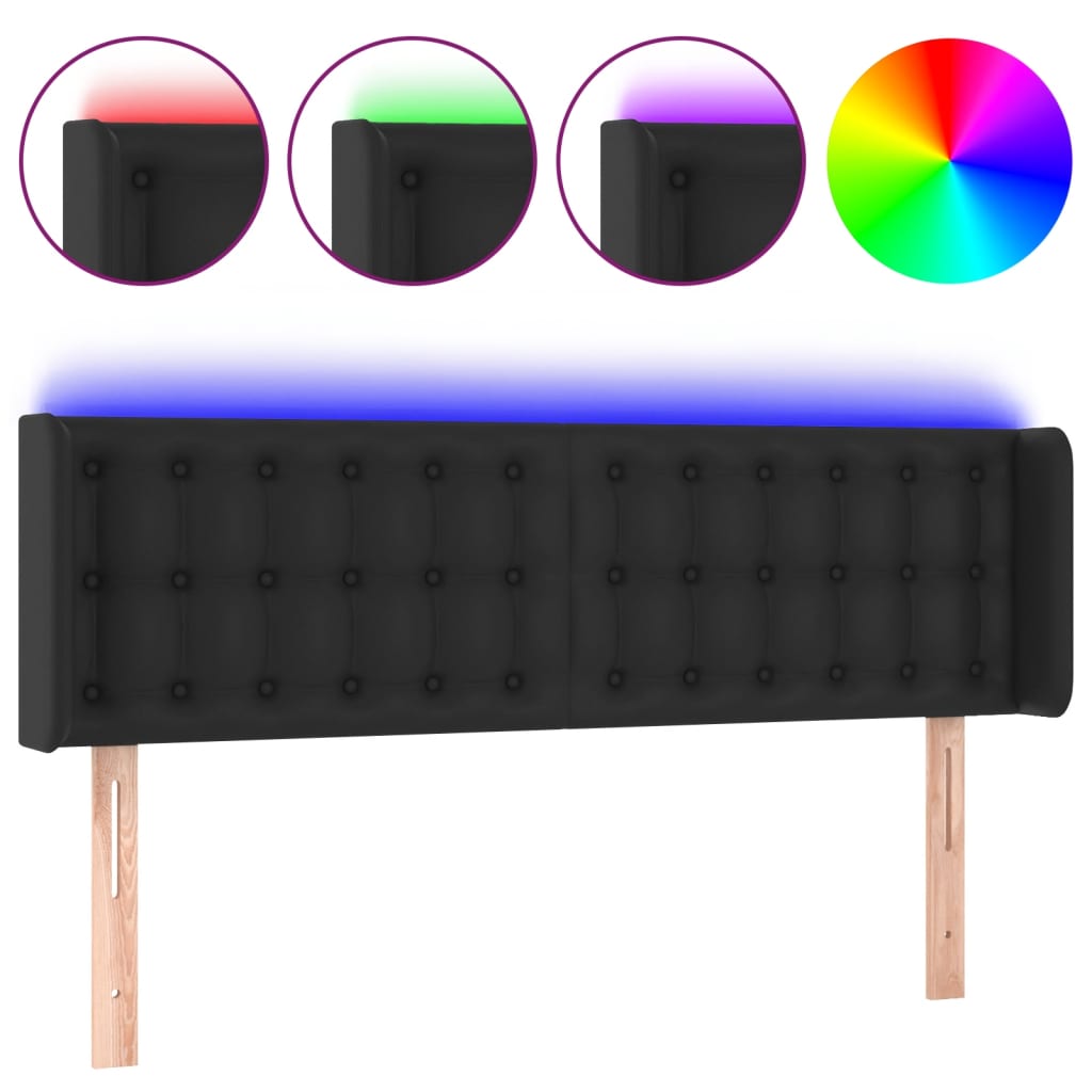 vidaXL Κεφαλάρι Κρεβατιού LED Μαύρο 147x16x78/88 εκ. Συνθετ. Δέρμα