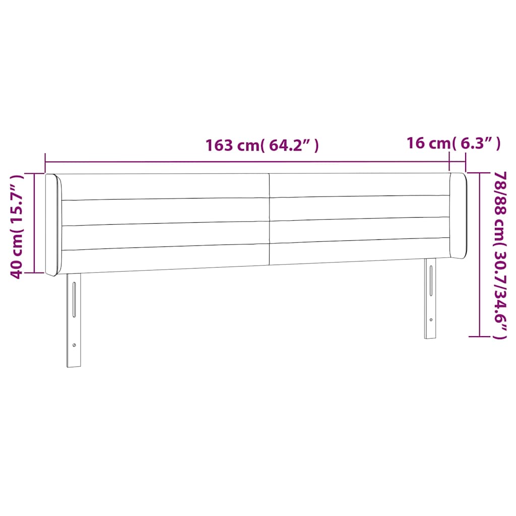 vidaXL Κεφαλάρι Κρεβατιού LED Μαύρο 163x16x78/88 εκ. Βελούδινο
