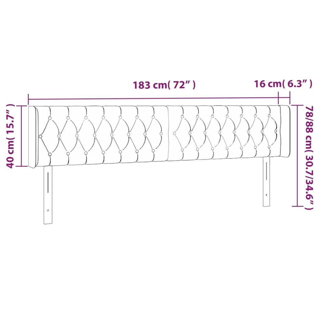 vidaXL Κεφαλάρι Κρεβατιού LED Κρεμ 183x16x78/88 εκ. Υφασμάτινο