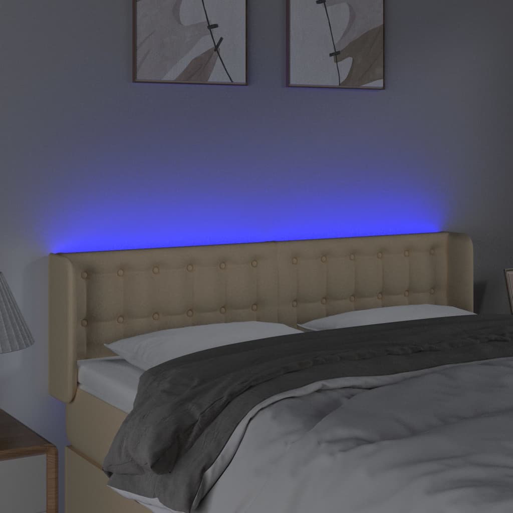 vidaXL Κεφαλάρι Κρεβατιού LED Κρεμ 147x16x78/88 εκ. Υφασμάτινο