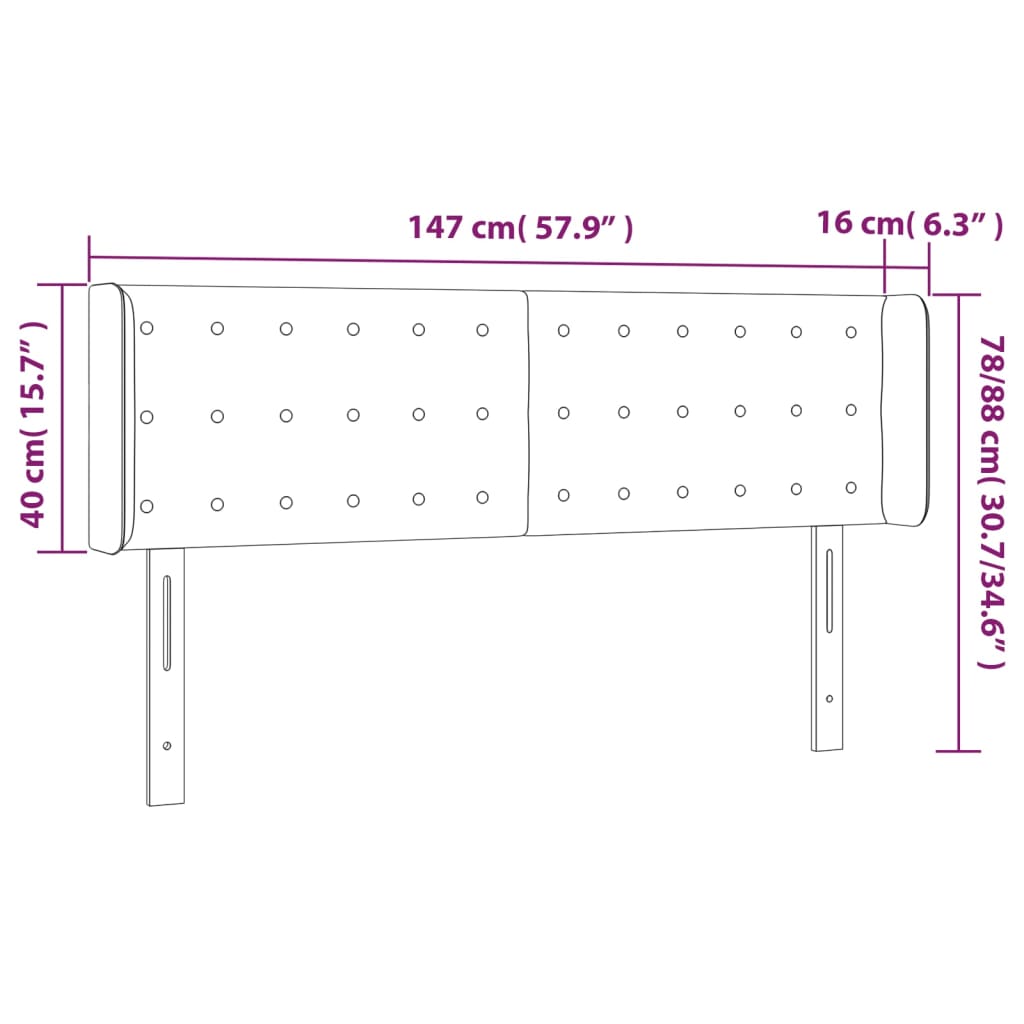 vidaXL Κεφαλάρι Κρεβατιού LED Κρεμ 147x16x78/88 εκ. Υφασμάτινο