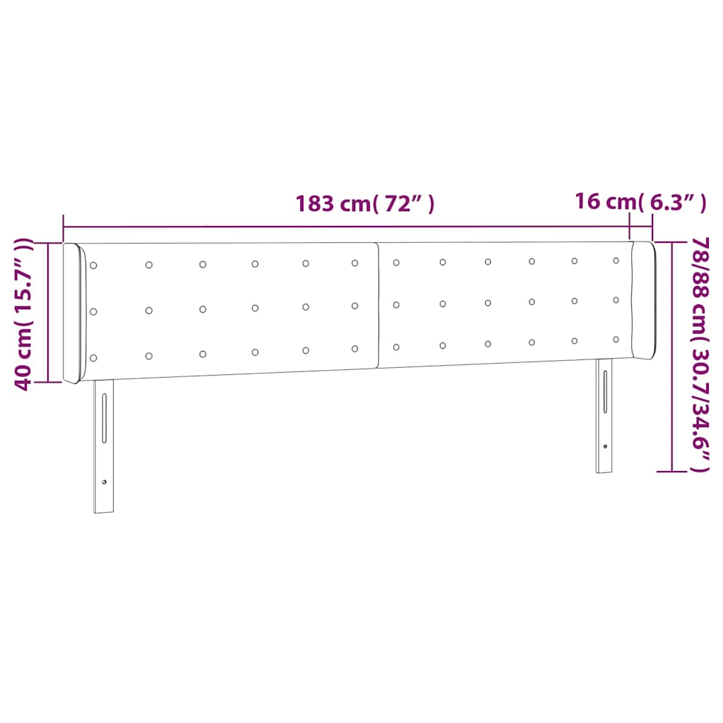 vidaXL Κεφαλάρι Κρεβατιού LED Σκούρο Μπλε 183x16x78/88 εκ. Βελούδινο