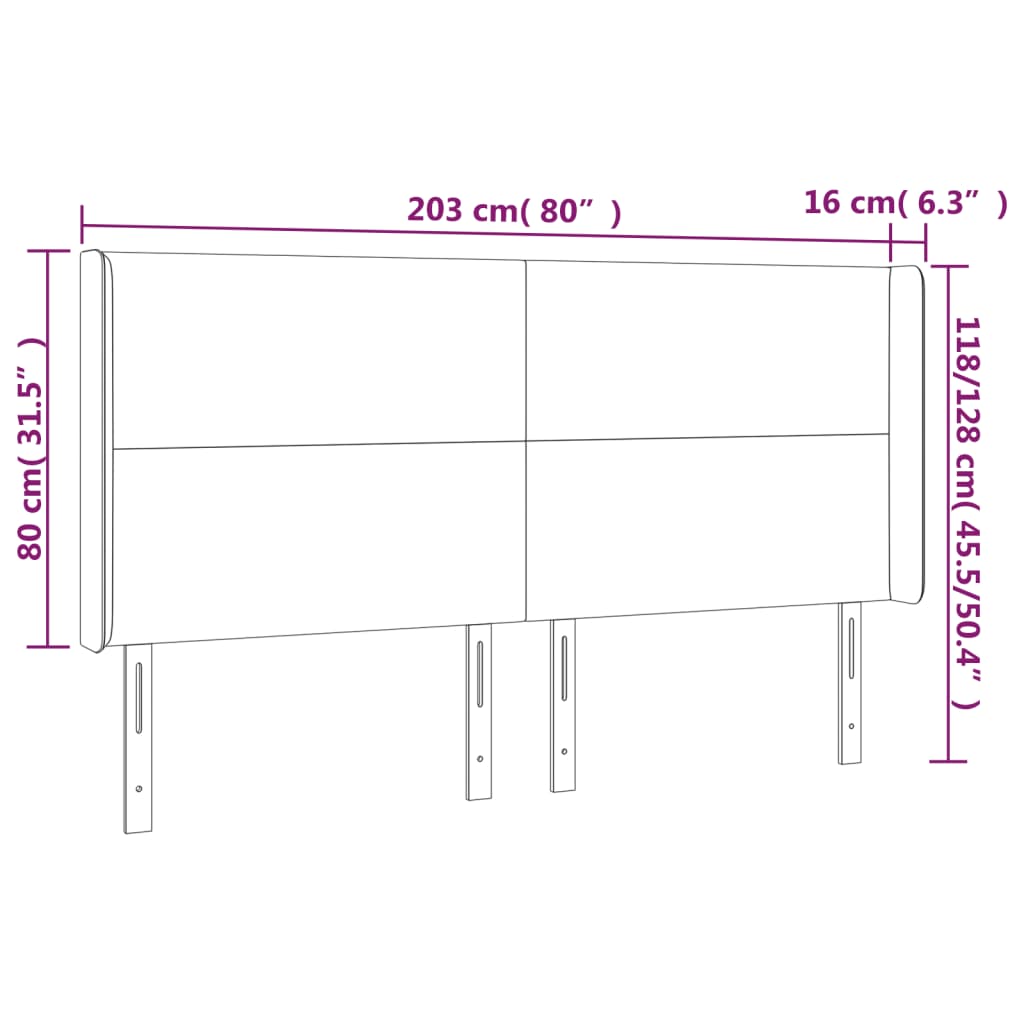 vidaXL Κεφαλάρι Κρεβατιού LED Ροζ 203x16x118/128 εκ. Βελούδινο