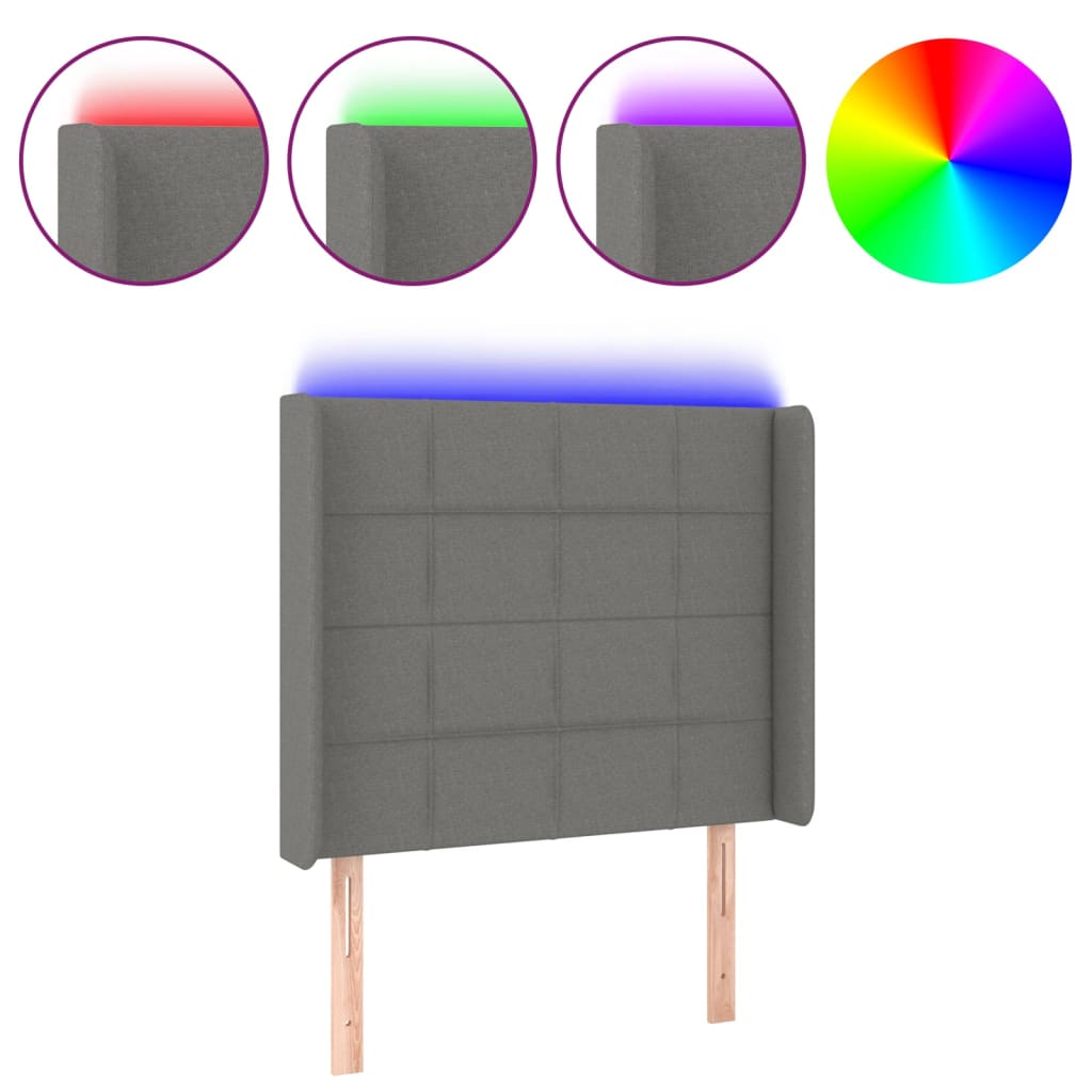 vidaXL Κεφαλάρι Κρεβατιού LED Σκούρο Γκρι 103x16x118/128εκ. Υφασμάτινο