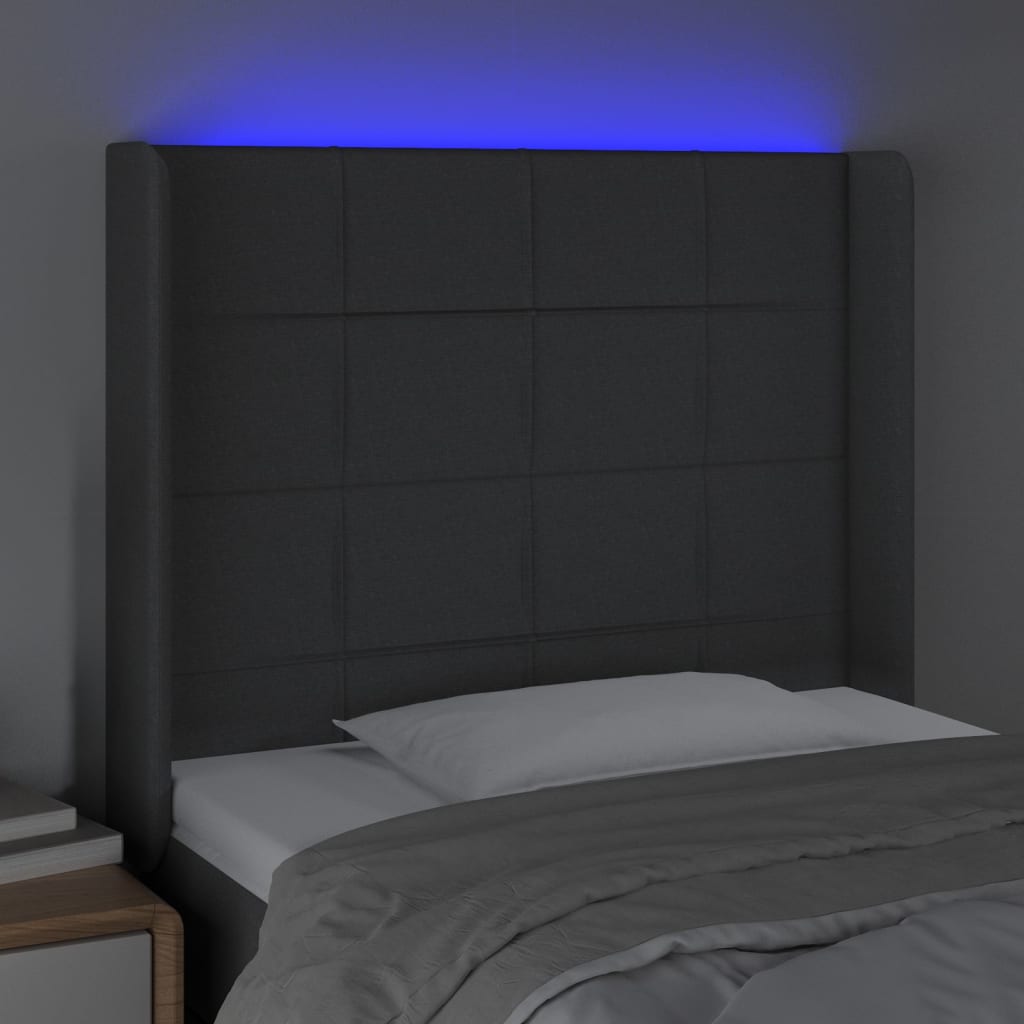 vidaXL Κεφαλάρι Κρεβατιού LED Σκούρο Γκρι 103x16x118/128εκ. Υφασμάτινο