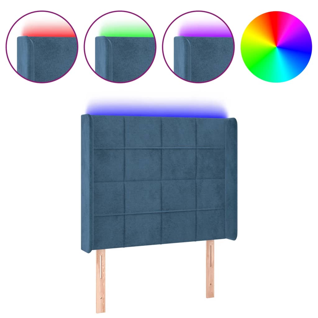 vidaXL Κεφαλάρι Κρεβατιού LED Σκούρο Μπλε 103x16x118/128 εκ. Βελούδινο