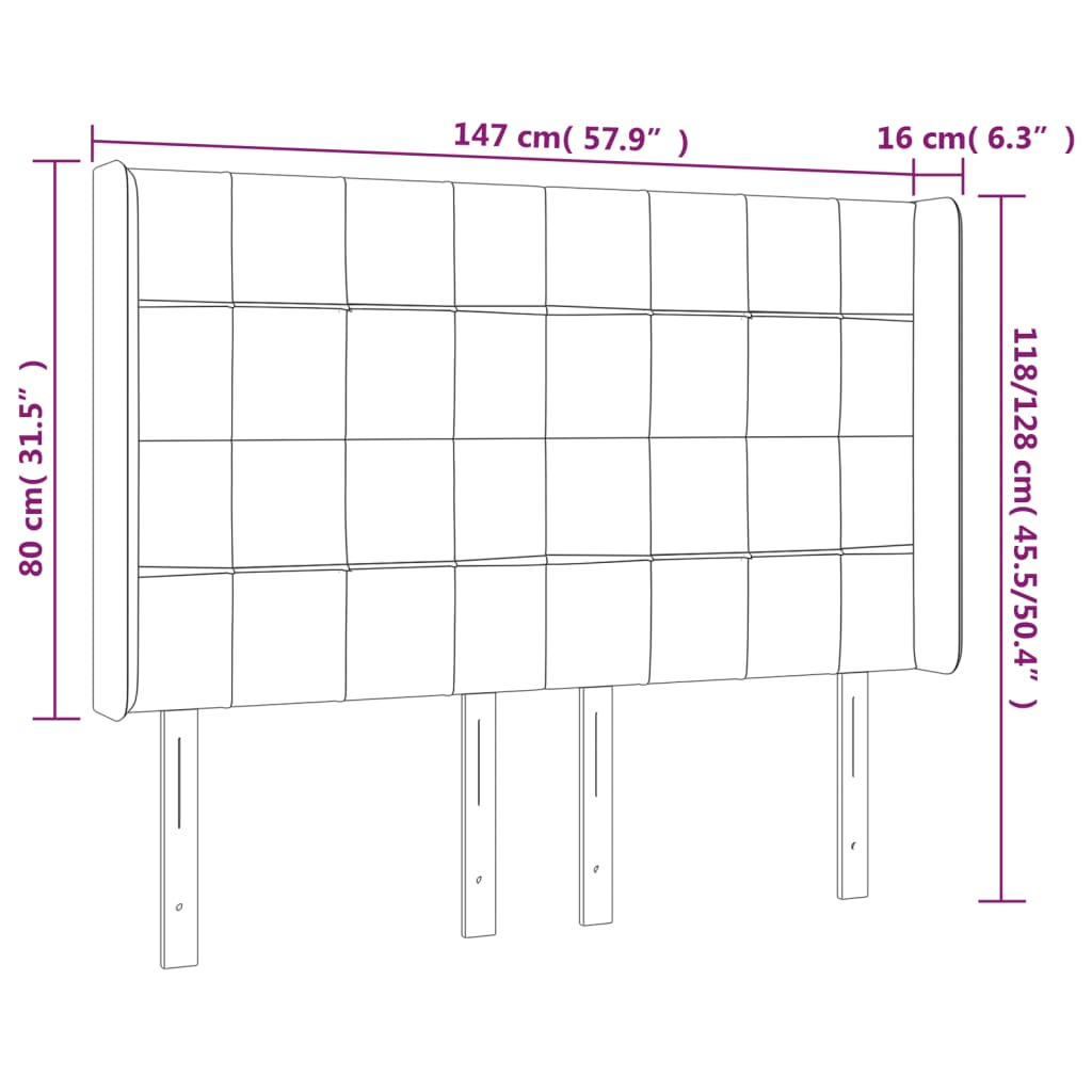vidaXL Κεφαλάρι Κρεβατιού LED Μαύρο 147x16x118/128 εκ. Βελούδινο