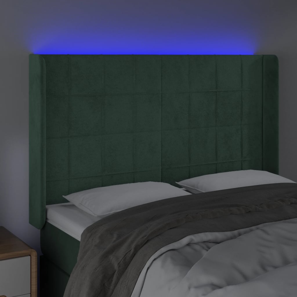 vidaXL Κεφαλάρι Κρεβατιού LED Σκούρο Πράσινο 147x16x118/128 εκ