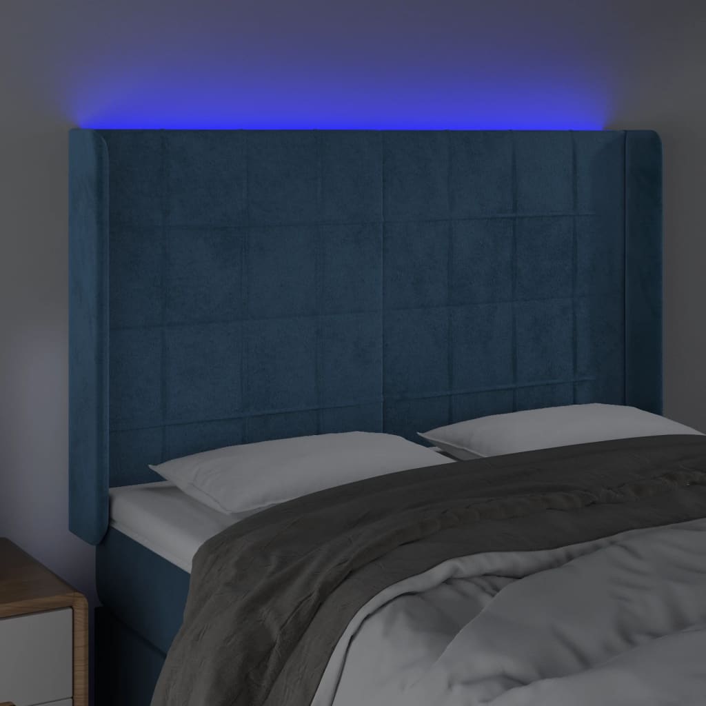 vidaXL Κεφαλάρι Κρεβατιού LED Σκούρο Μπλε 147x16x118/128 εκ. Βελούδινο