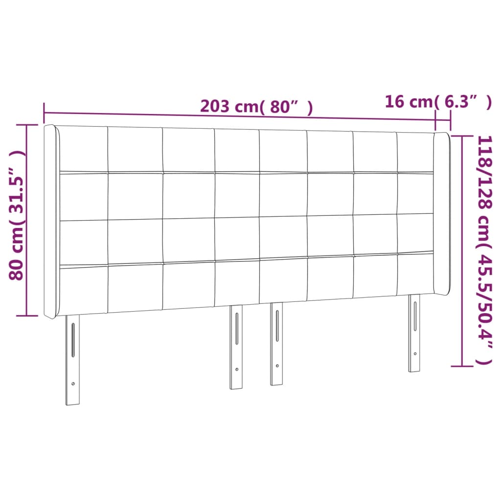 vidaXL Κεφαλάρι Κρεβατιού LED Ροζ 203x16x118/128 εκ. Βελούδινο