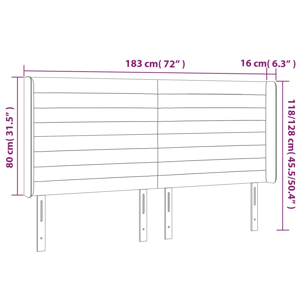 vidaXL Κεφαλάρι Κρεβατιού LED Κρεμ 183x16x118/128 εκ. Υφασμάτινο