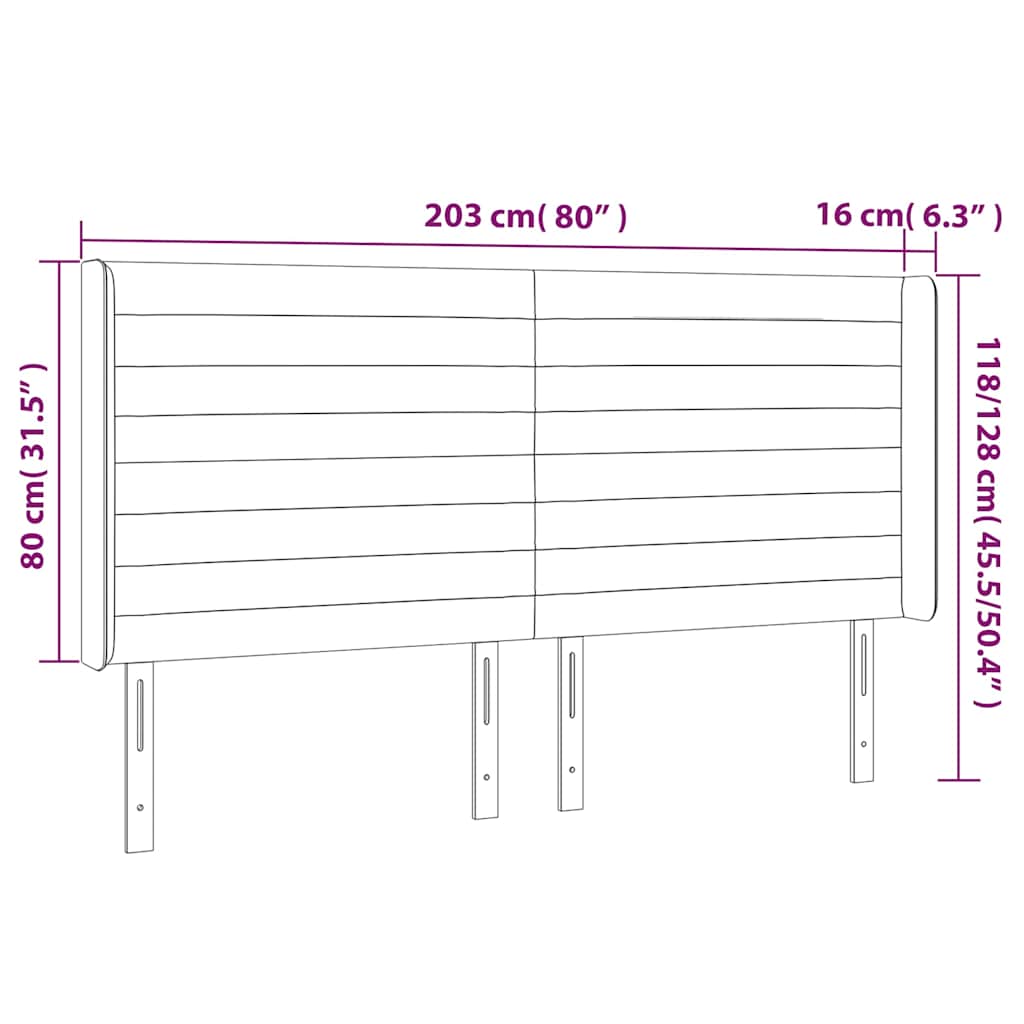 vidaXL Κεφαλάρι Κρεβατιού LED Σκούρο Καφέ 203x16x118/128εκ. Υφασμάτινο