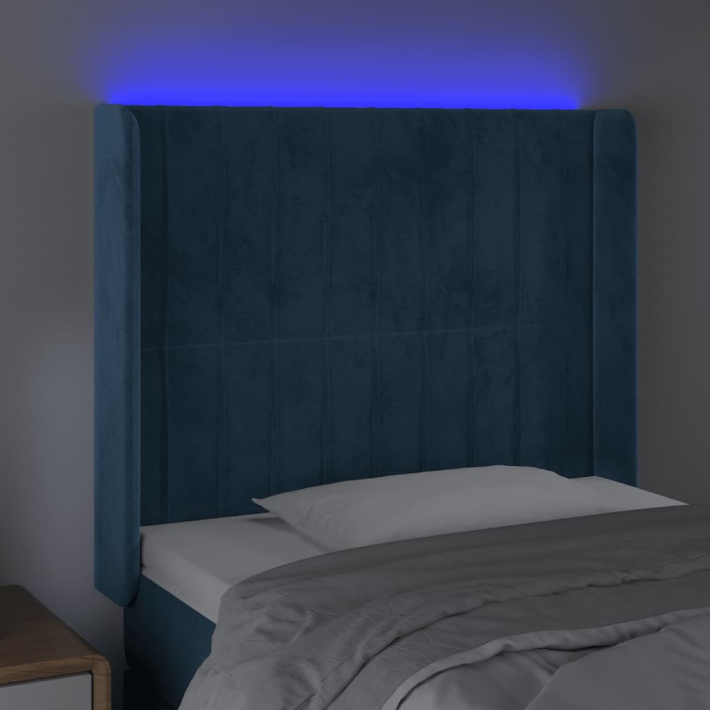 vidaXL Κεφαλάρι Κρεβατιού LED Σκούρο Μπλε 83x16x118/128εκ. Βελούδινο