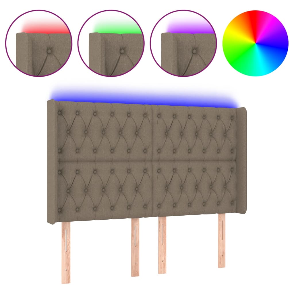 vidaXL Κεφαλάρι Κρεβατιού LED Taupe 147x16x118/128 εκ. Υφασμάτινο