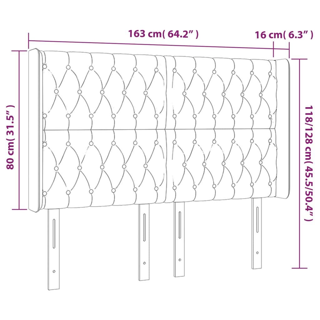 vidaXL Κεφαλάρι Κρεβατιού LED Μαύρο 163x16x118/128 εκ. Βελούδινο