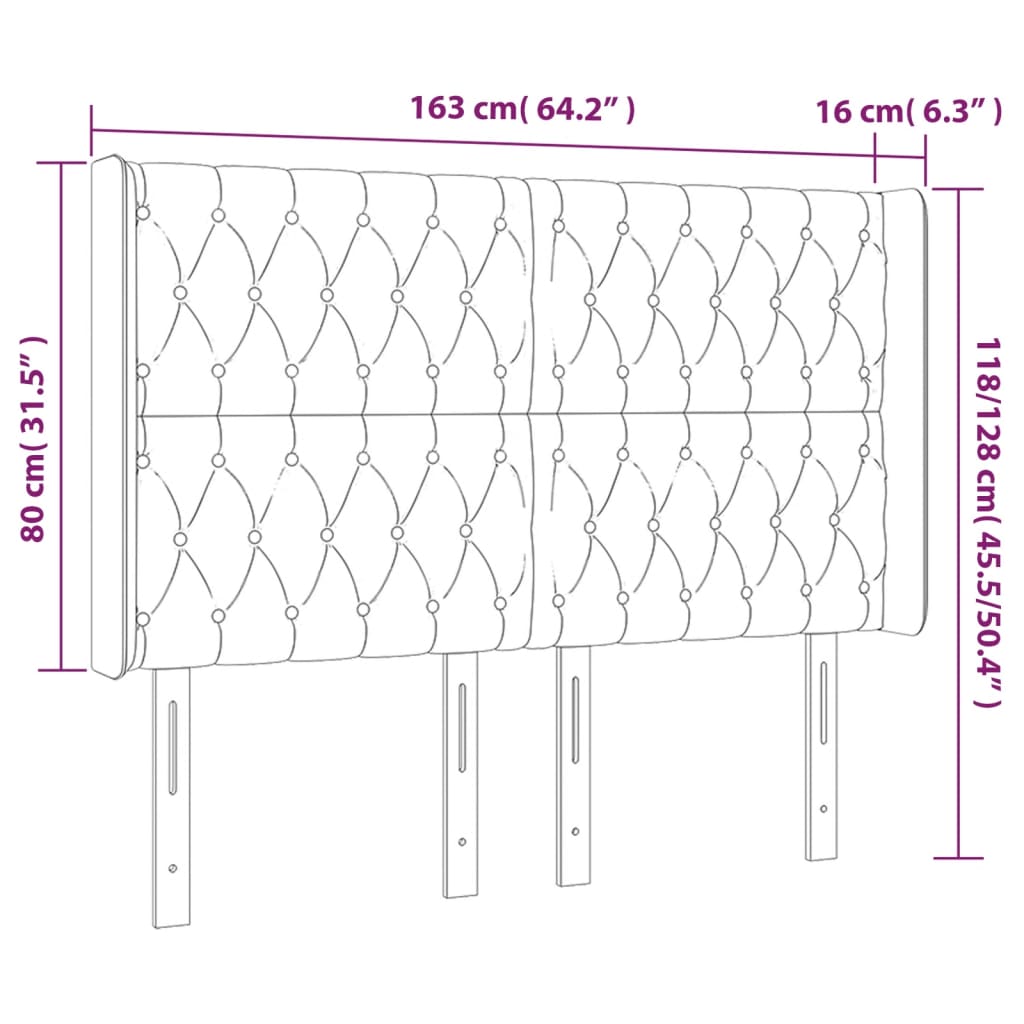vidaXL Κεφαλάρι Κρεβατιού LED Σκούρο Μπλε 163x16x118/128 εκ. Βελούδινο