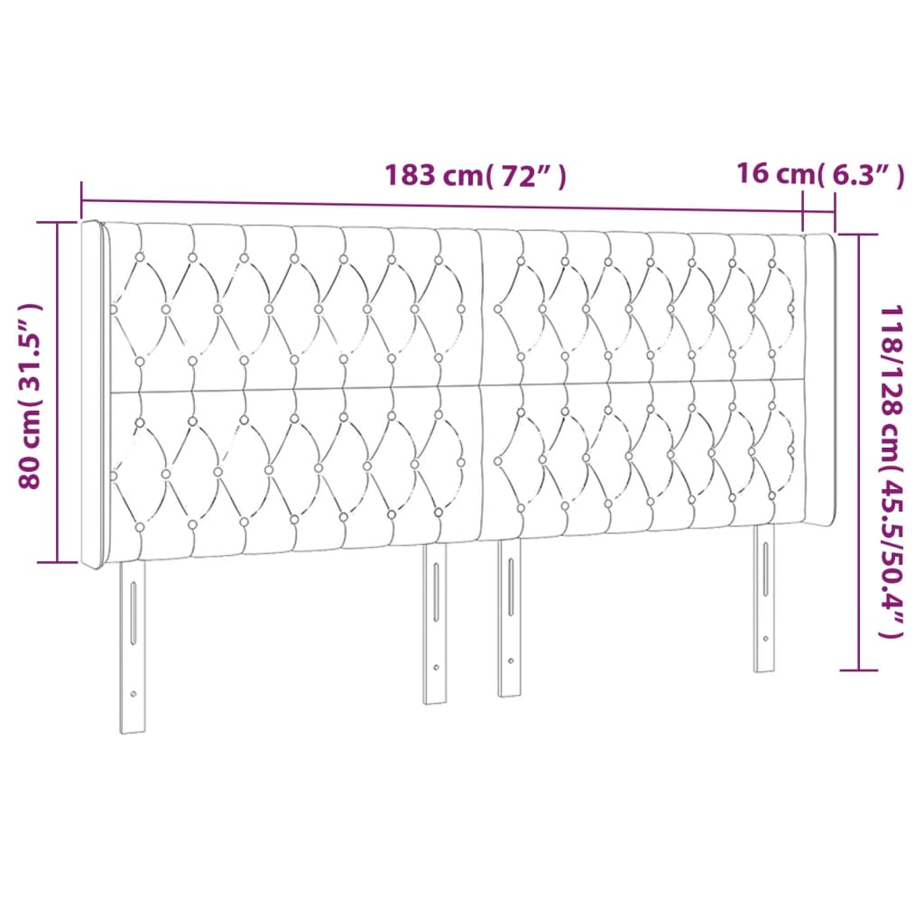 vidaXL Κεφαλάρι Κρεβατιού LED Ανοιχτό Γκρι 183x16x118/128εκ. Βελούδινο