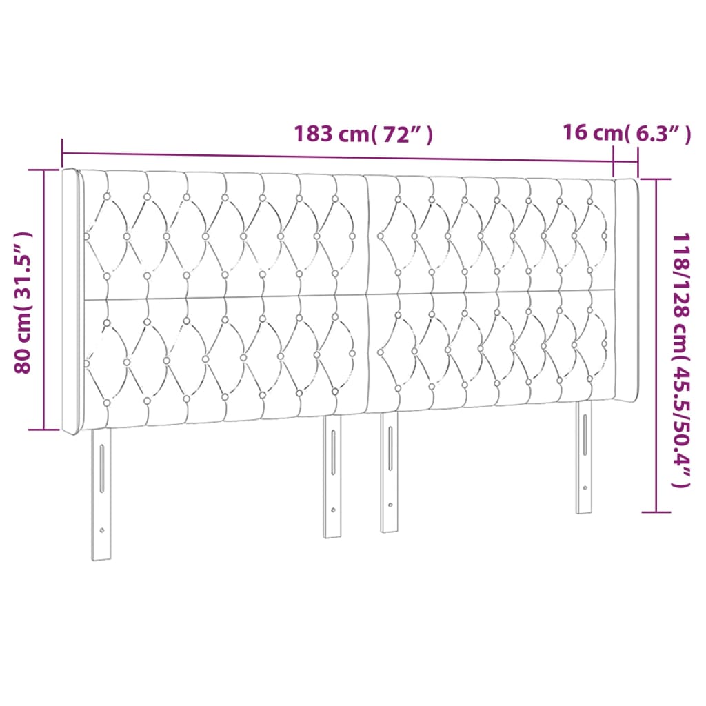 vidaXL Κεφαλάρι Κρεβατιού LED Σκούρο Μπλε 183x16x118/128 εκ. Βελούδινο