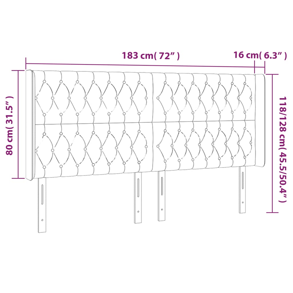 vidaXL Κεφαλάρι Κρεβατιού LED Ροζ 183x16x118/128 εκ. Βελούδινο