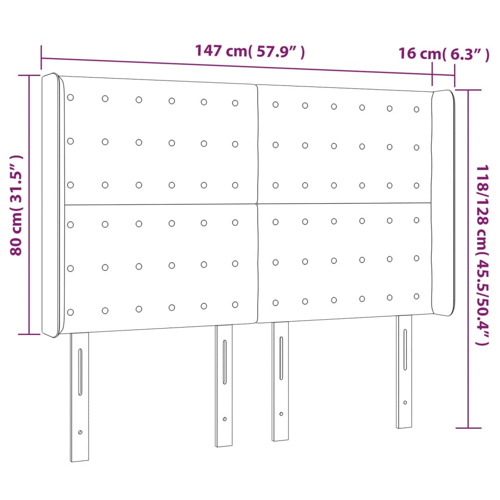 vidaXL Κεφαλάρι Κρεβατιού LED Κρεμ 147x16x118/128 εκ. Υφασμάτινο