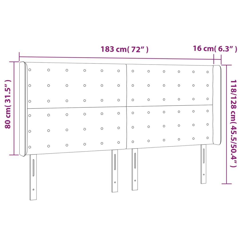 vidaXL Κεφαλάρι Κρεβατιού LED Σκούρο Μπλε 183x16x118/128 εκ. Βελούδινο