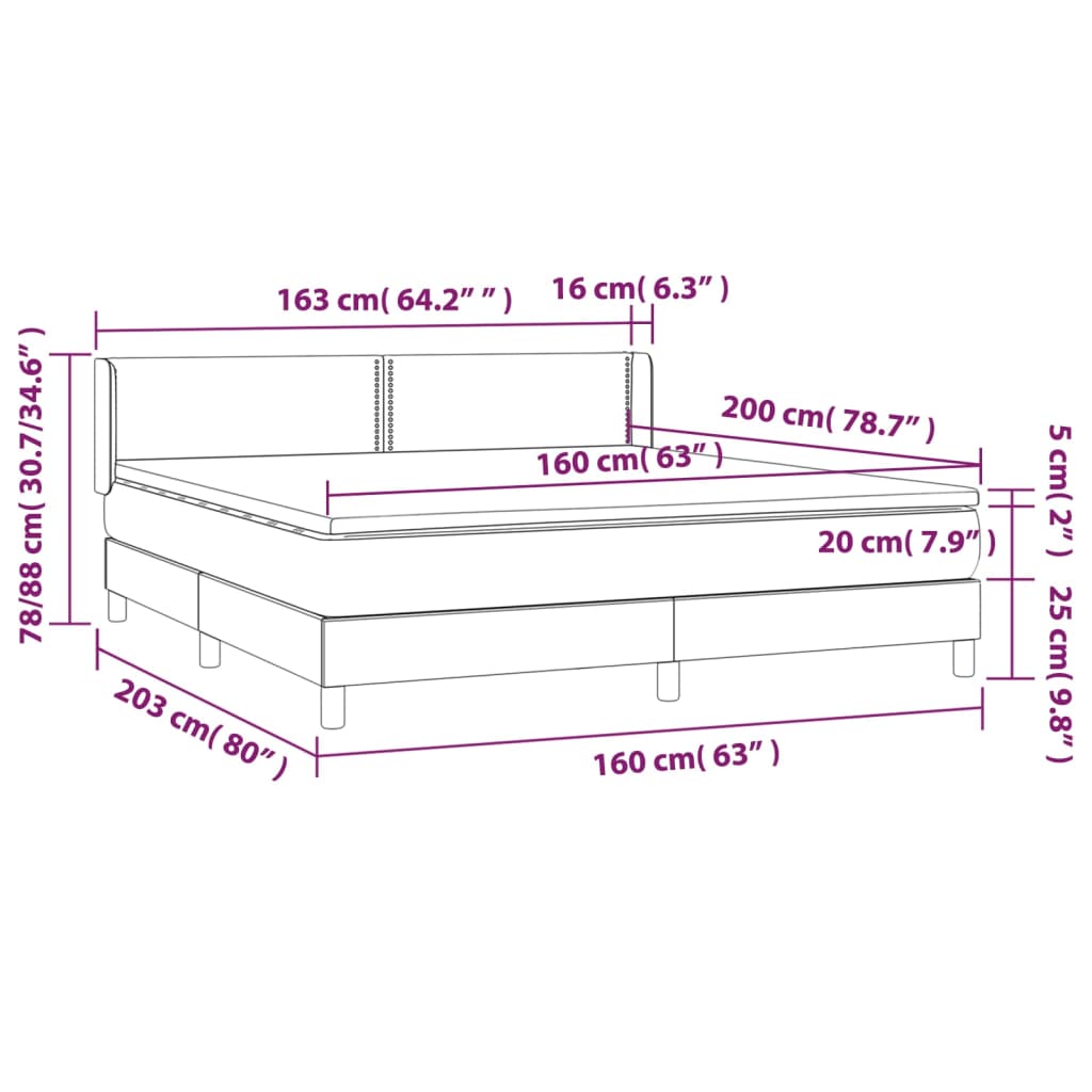 vidaXL Κρεβάτι Boxspring με Στρώμα Μαύρο 160x200 εκ. Υφασμάτινο