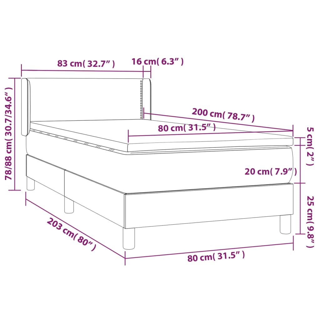 vidaXL Κρεβάτι Boxspring με Στρώμα Ανοιχτό Γκρι 80x200 εκ. Υφασμάτινο