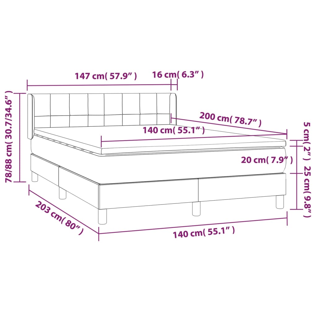 vidaXL Κρεβάτι Boxspring με Στρώμα Μπλε 140x200 εκ. Υφασμάτινο