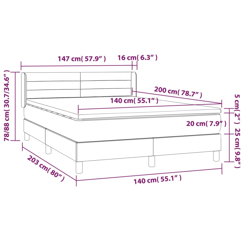 vidaXL Κρεβάτι Boxspring με Στρώμα Σκούρο Καφέ 140x200 εκ Υφασμάτινο