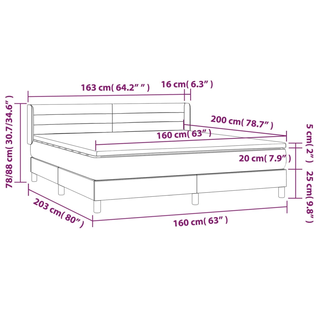 vidaXL Κρεβάτι Boxspring με Στρώμα Μπλε 160x200 εκ. Υφασμάτινο