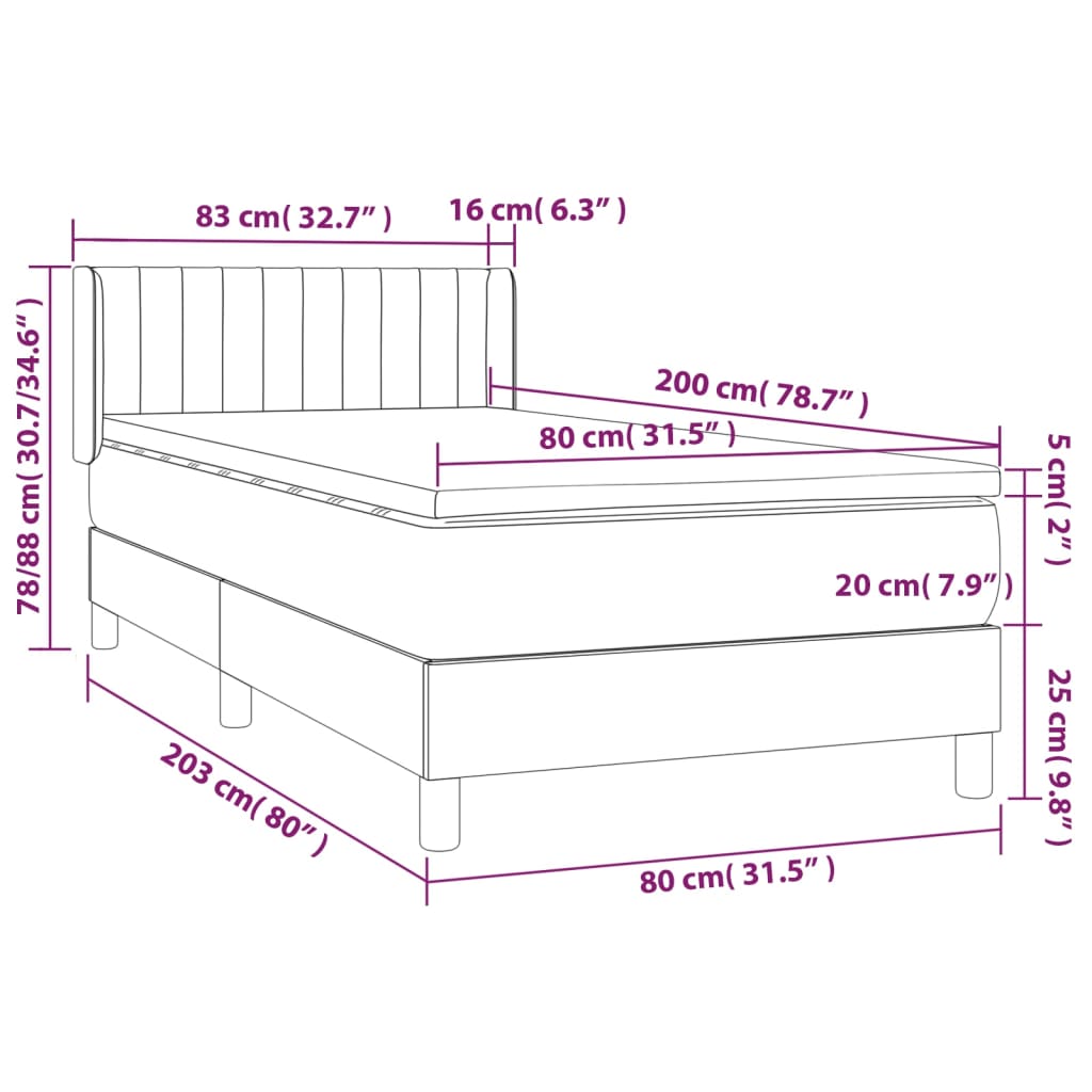 vidaXL Κρεβάτι Boxspring με Στρώμα Σκούρο Καφέ 80x200 εκ. Υφασμάτινο