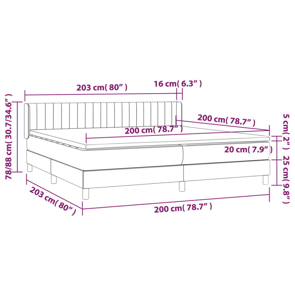 vidaXL Κρεβάτι Boxspring με Στρώμα Κρεμ 200x200 εκ. Υφασμάτινο