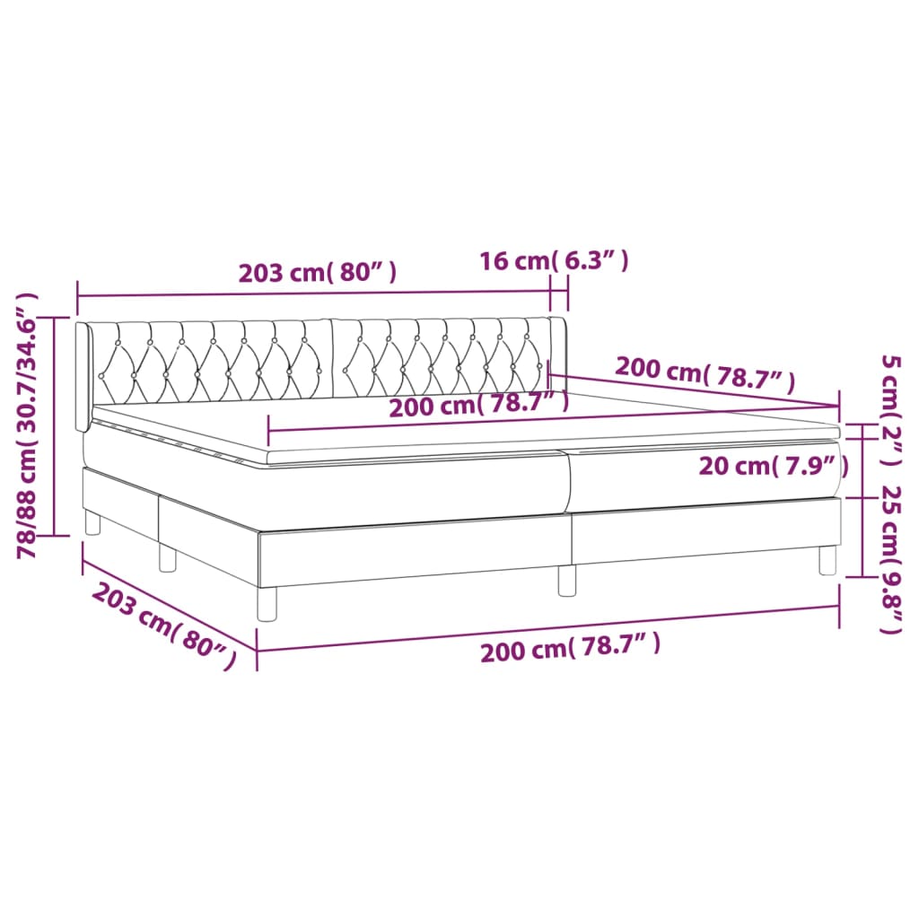 vidaXL Κρεβάτι Boxspring με Στρώμα Κρεμ 200x200 εκ. Υφασμάτινο