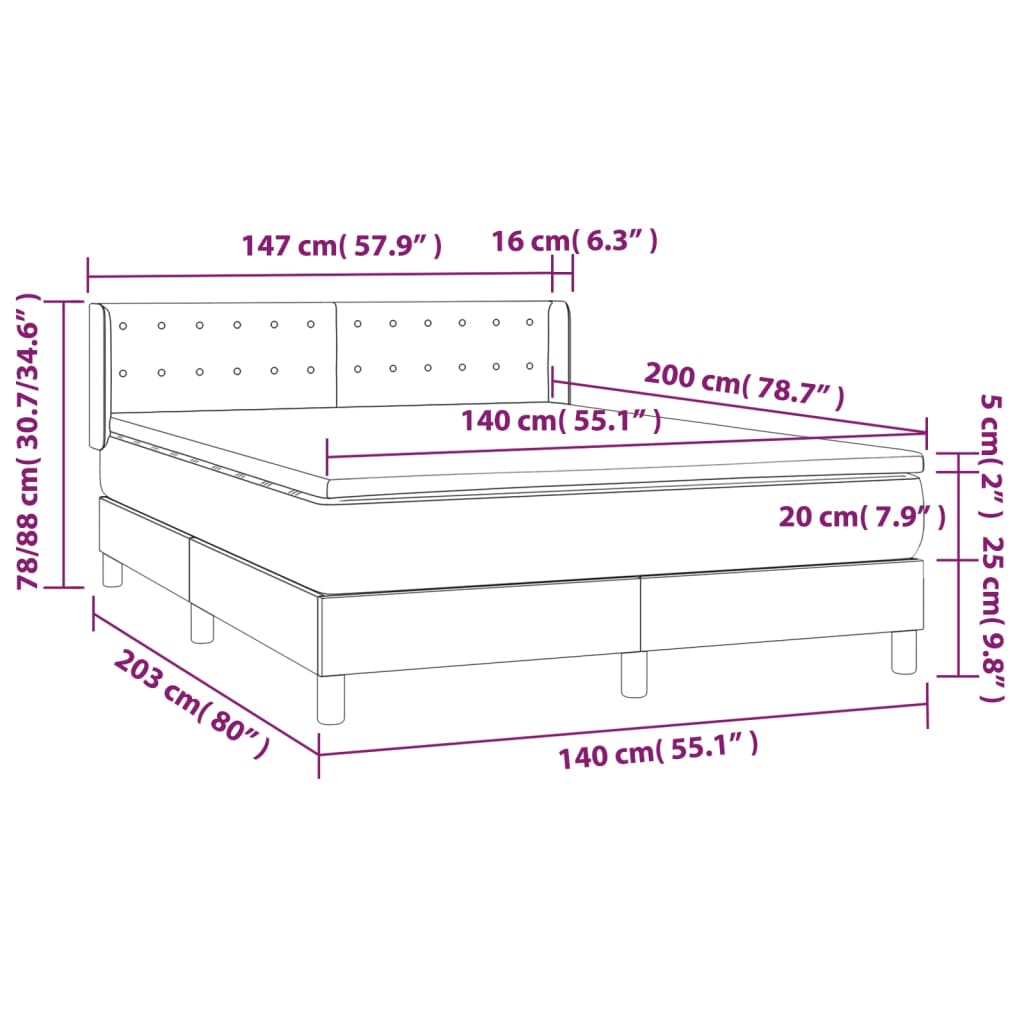 vidaXL Κρεβάτι Boxspring με Στρώμα Μπλε 140x200 εκ. Υφασμάτινο