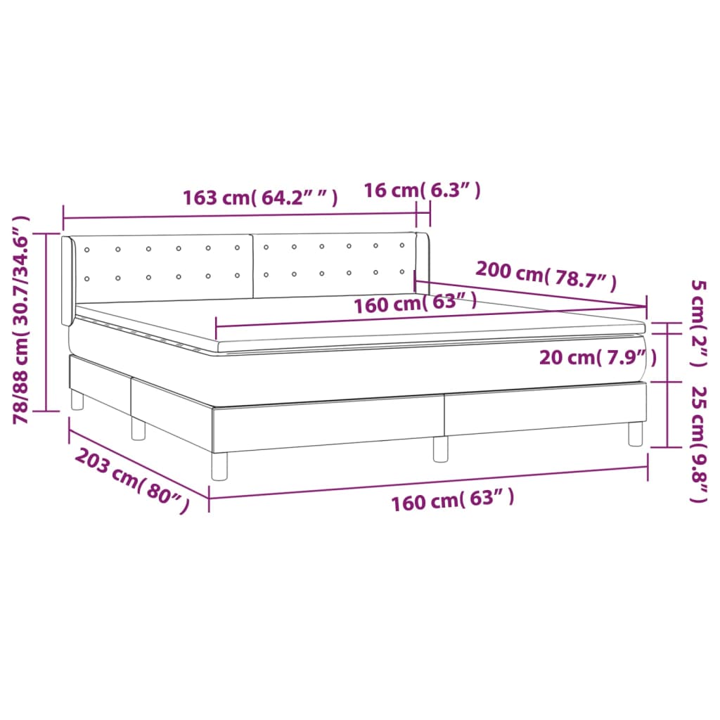 vidaXL Κρεβάτι Boxspring με Στρώμα Μαύρο 160x200 εκ. Υφασμάτινο