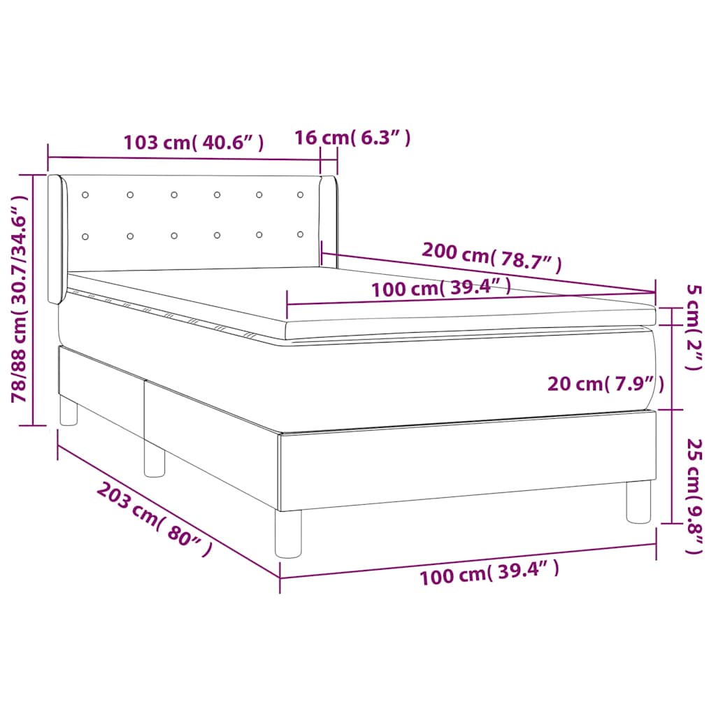 vidaXL Κρεβάτι Boxspring με Στρώμα Λευκό 100x200εκ.από Συνθετικό Δέρμα
