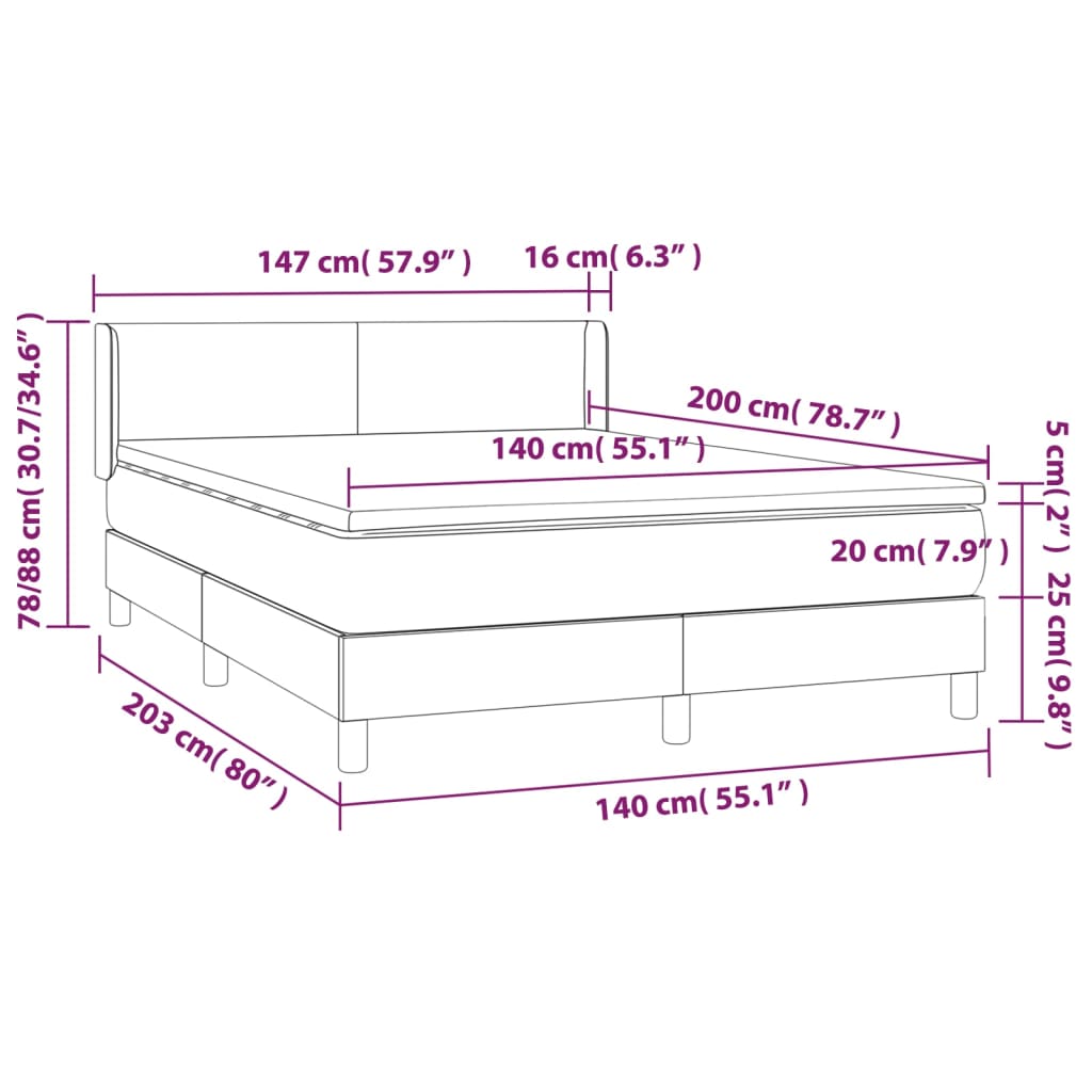 vidaXL Κρεβάτι Boxspring με Στρώμα Σκούρο Γκρι 140x200 εκ. Βελούδινο