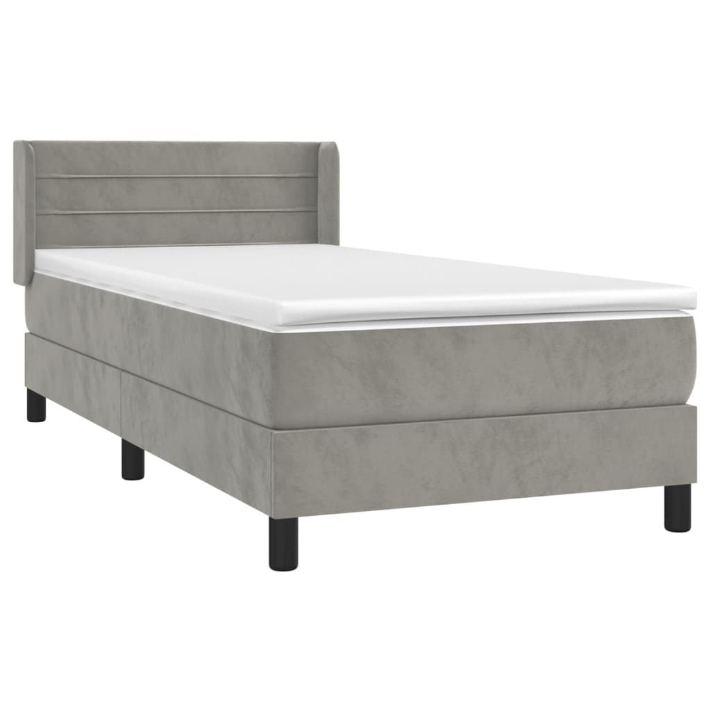 vidaXL Κρεβάτι Boxspring με Στρώμα Ανοιχτό Γκρι 100x200 εκ. Βελούδινο