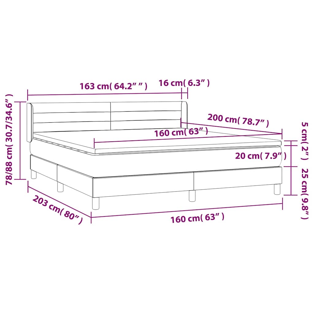 vidaXL Κρεβάτι Boxspring με Στρώμα Ροζ 160x200 εκ. Βελούδινο
