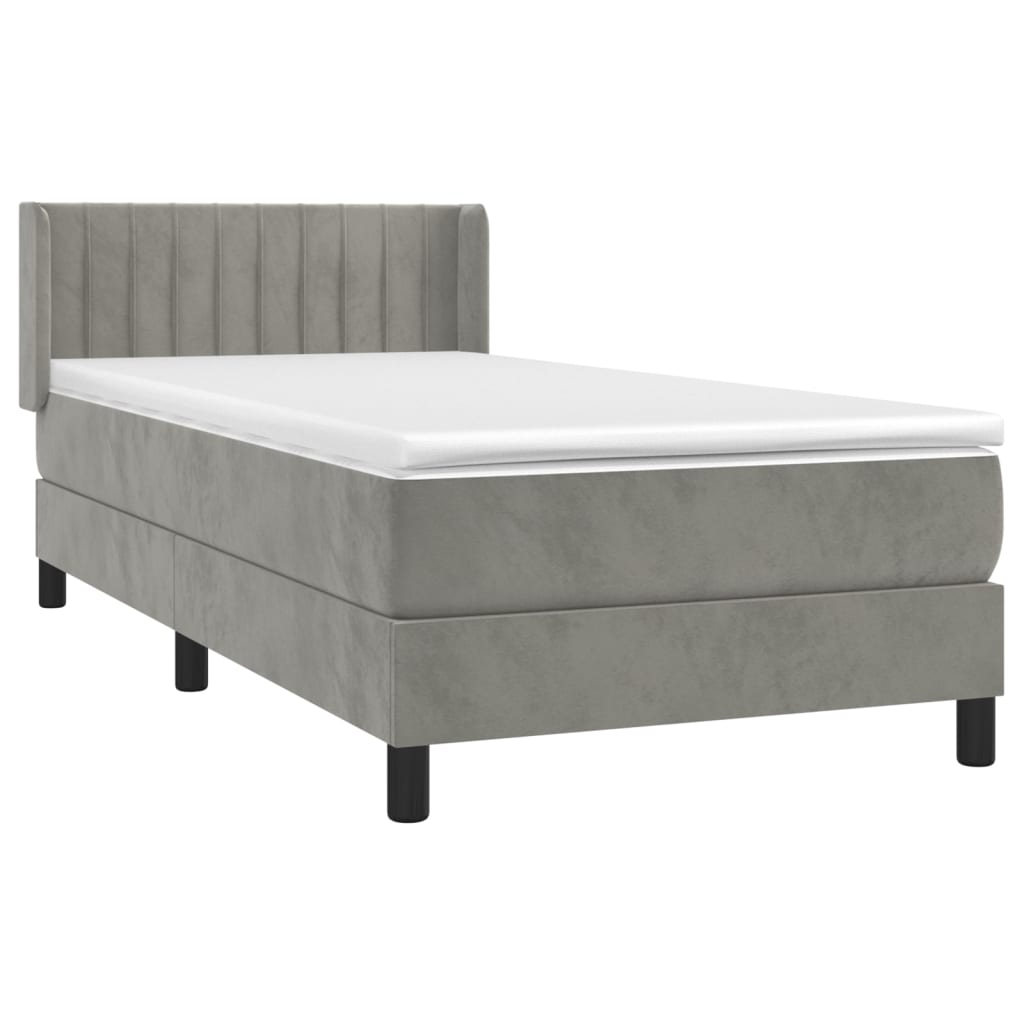 vidaXL Κρεβάτι Boxspring με Στρώμα Ανοιχτό Γκρι 90x200 εκ. Βελούδινο