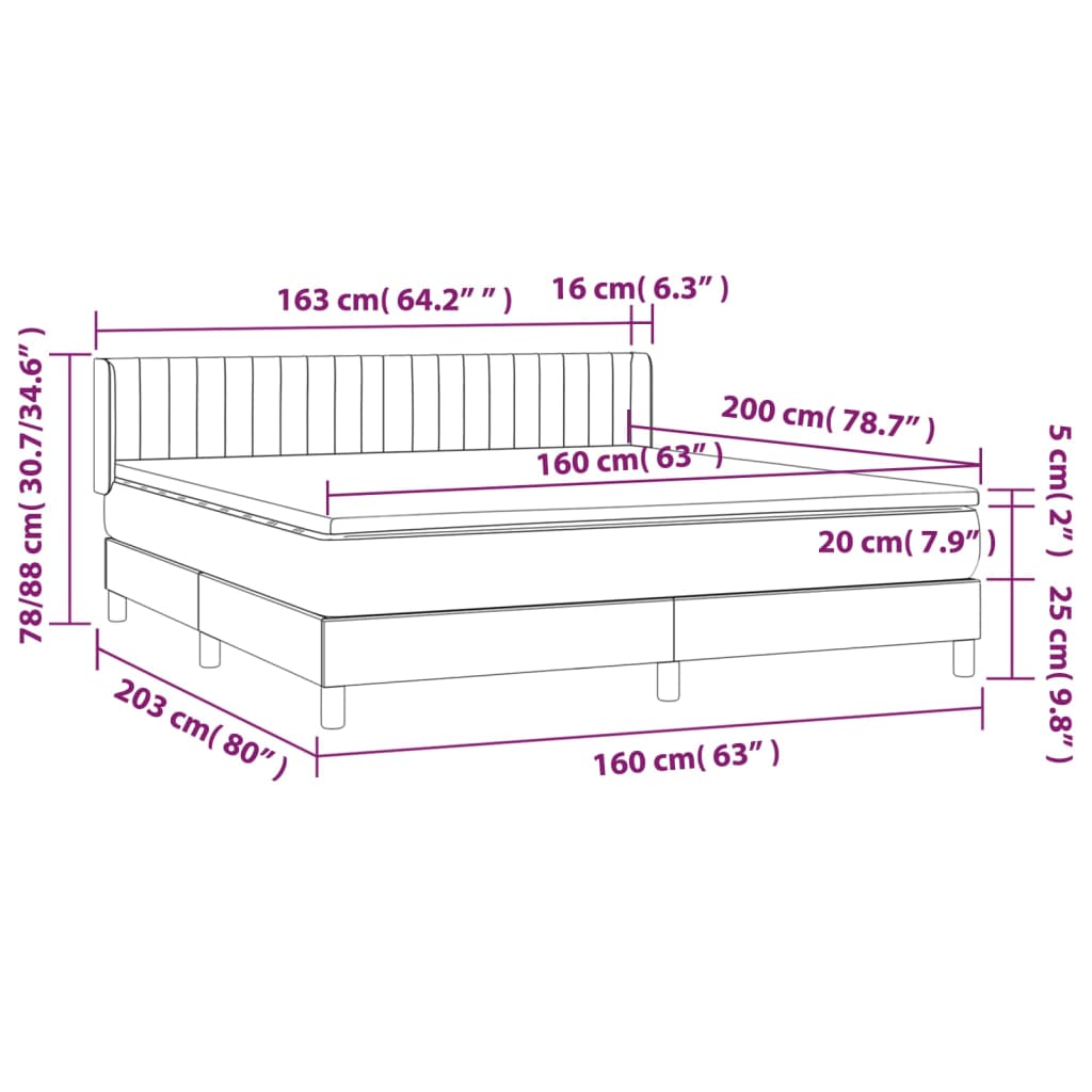 vidaXL Κρεβάτι Boxspring με Στρώμα Σκούρο Μπλε 160x200 εκ. Βελούδινο